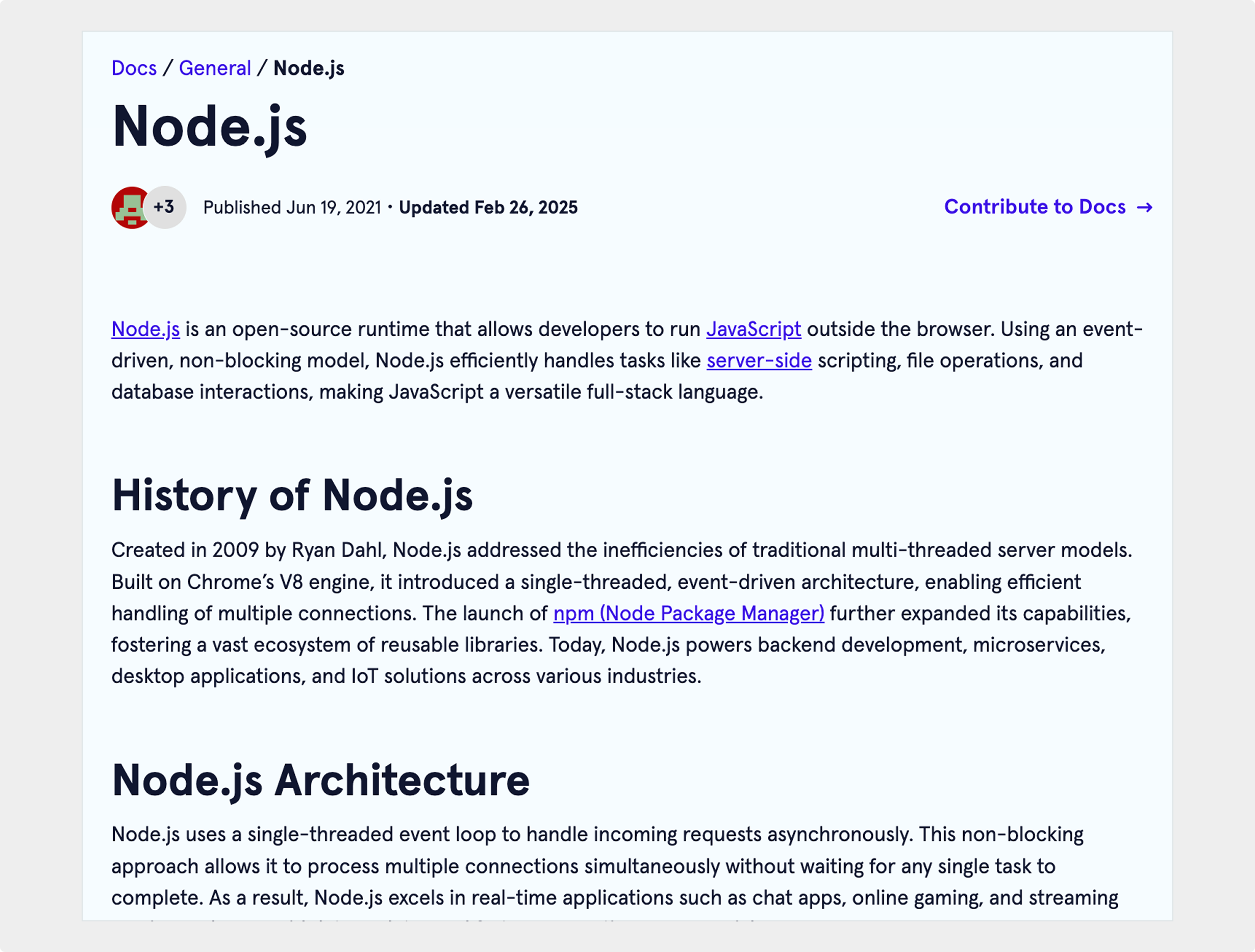 screenshot of Node.js concept explainer page
