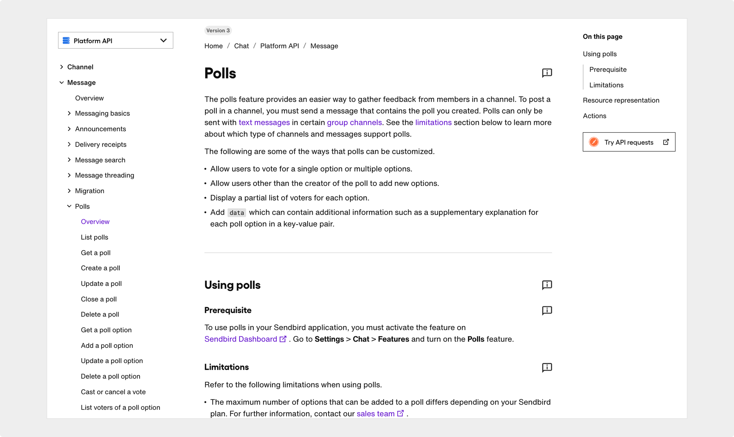 screenshot of Polls API overview page